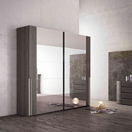 ARMADIO RIALTO SPECCHI ORIZZONTALI MANIGLIA IN PELLE 01
