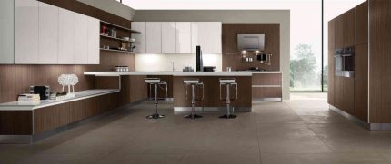 cucina moderna stratos grainwood castagno glass bianco 1